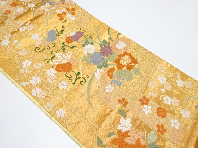 色紙に草花・古典柄織り出し袋帯